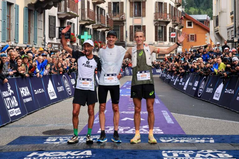 Il podio dell'OCC 2025: Cristian Minoggio, 1. Jim Walmsley, 3. Andrzej Witek (foto UTMB)